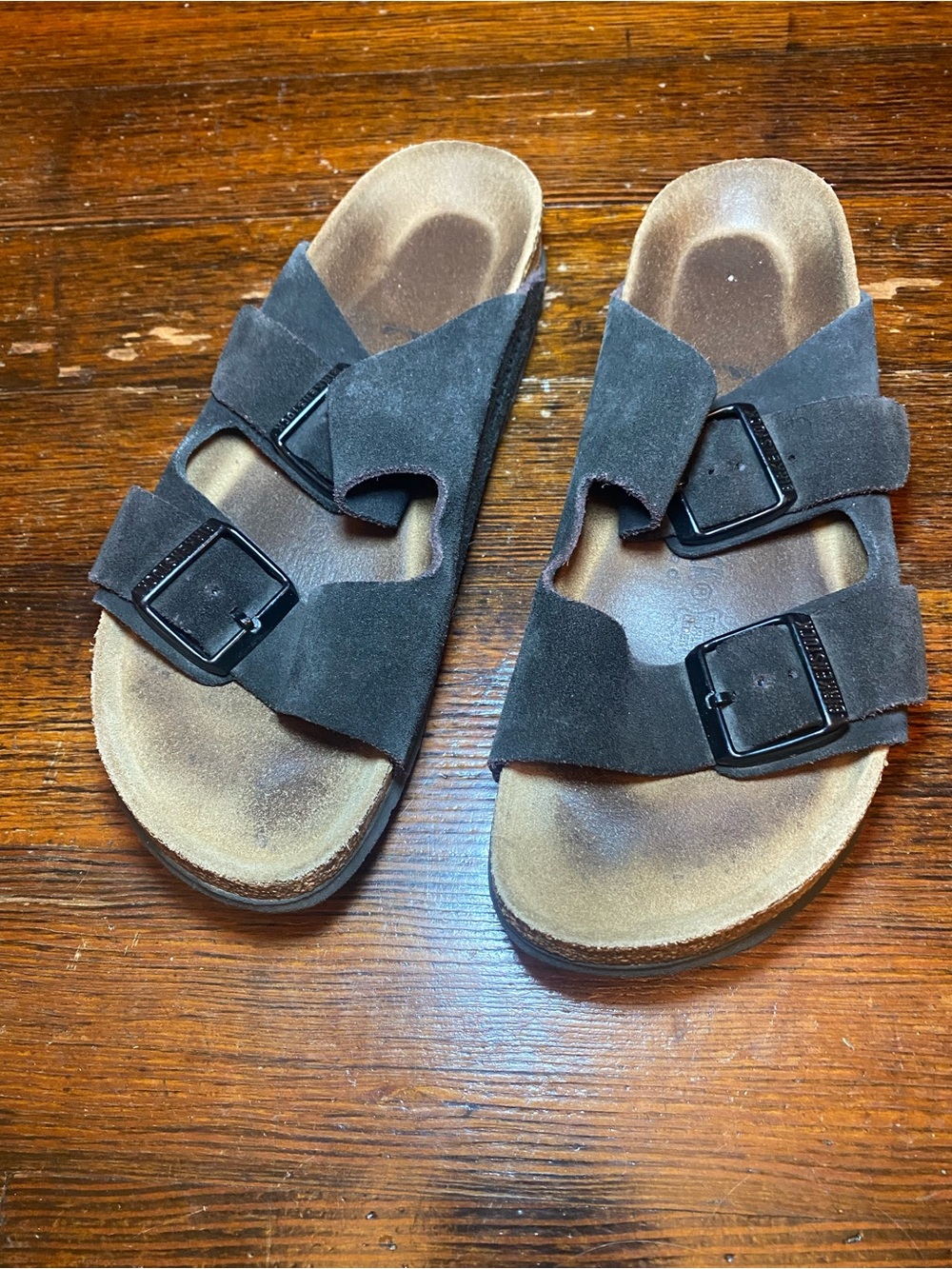 EUC BIRKENSTOCK Arizona 39 Double Buckle Suede Slide Sandals Dark Brown